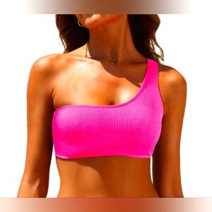 NWOT Vibrant Hot Pink One-Shoulder Bikini Top